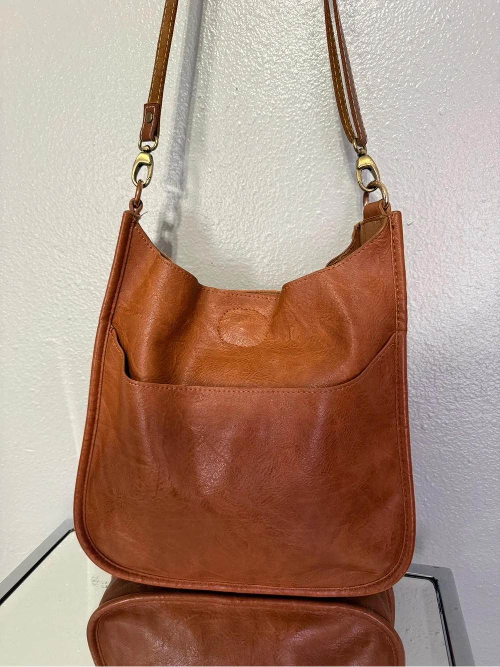 Ah!dorned Tan Studded Hobo Crossbody Bag